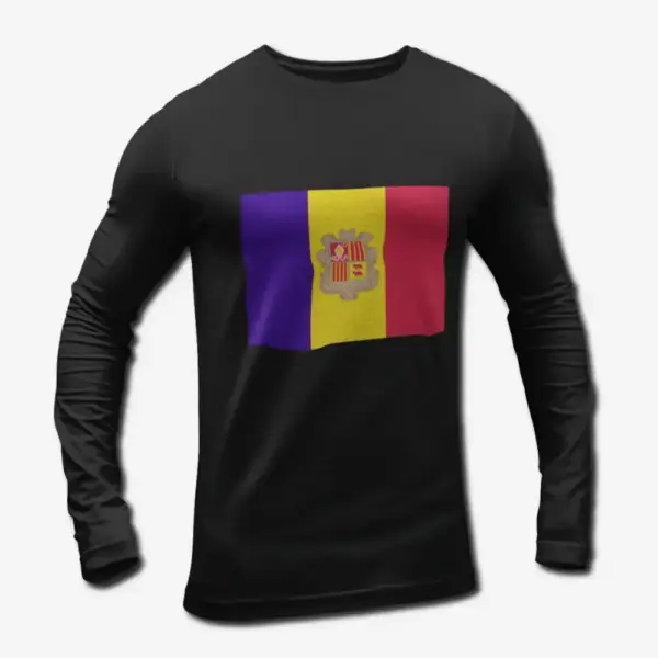 Andorra Flag Long Sleeve T-Shirt, Andorra's National Flag Long Sleeve Tee Shirt