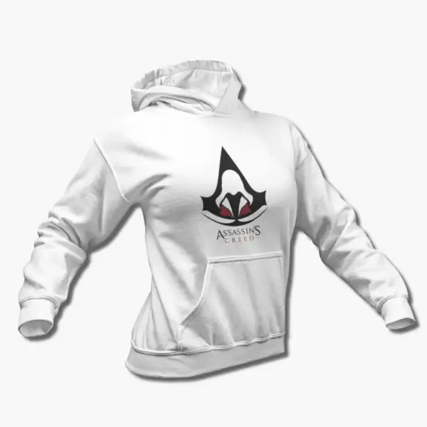 Assassins Creed Hoodie, Assassins Creed Logo White Hoode Sweatshirt