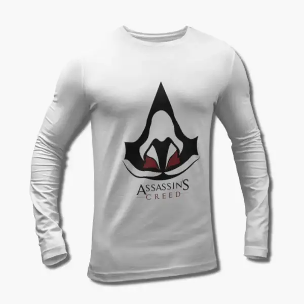 Assassins Creed Long Sleeve T-Shirt, Assassins Creed Logo White Longsleeve Tee Shirt