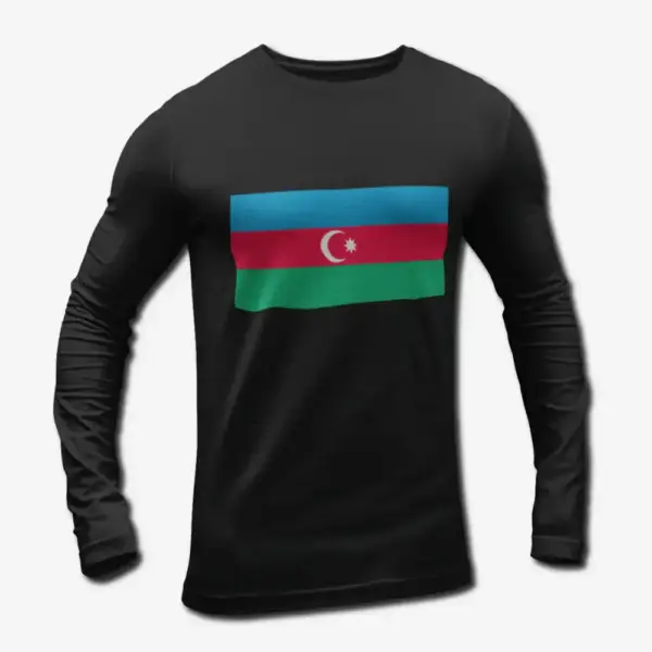 Azerbaijan Flag Long Sleeve T-Shirt, Azerbaijan's National Flag Long Sleeve Tee Shirt