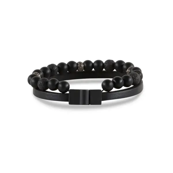 Beaded Black Leather Bracelet
