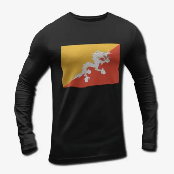 Bhutan Flag Long Sleeve T-Shirt, Bhutan's National Flag Long Sleeve Tee Shirt