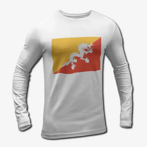 Bhutan Flag Long Sleeve T-Shirt, Bhutan's National Flag Long Sleeve Tee Shirt