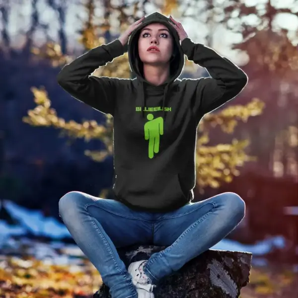 Billie Eilish Hoodie, Billie Eilish Logo Symbol Black Hooded Sweatshirt