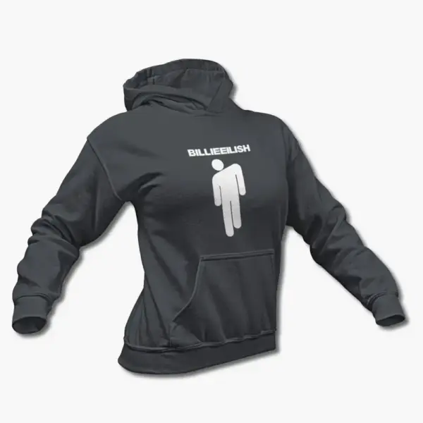 Billie Eilish Hoodie, Billie Eilish Logo Symbol Black Hooded Sweatshirt - Image 4