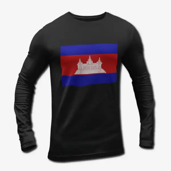 Cambodia Flag Long Sleeve T-Shirt, Cambodia's National Flag Long Sleeve Tee Shirt