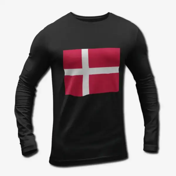 Denmark Flag Long Sleeve T-Shirt, Denmark's National Flag Long Sleeve Tee Shirt