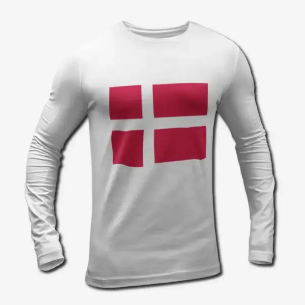 Denmark Flag Long Sleeve T-Shirt, Denmark's National Flag Long Sleeve Tee Shirt