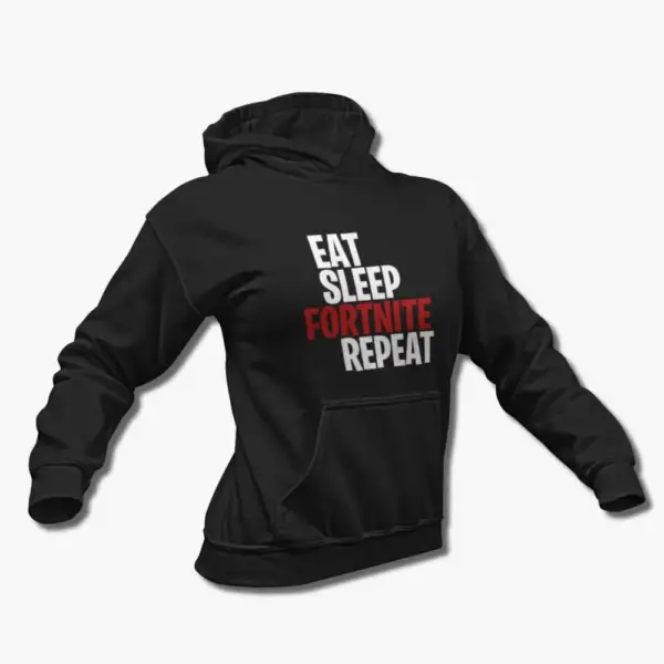 Fortnite Hoodie, Eat Sleep Fortnite Repeat Black Hooded Sweatshirt