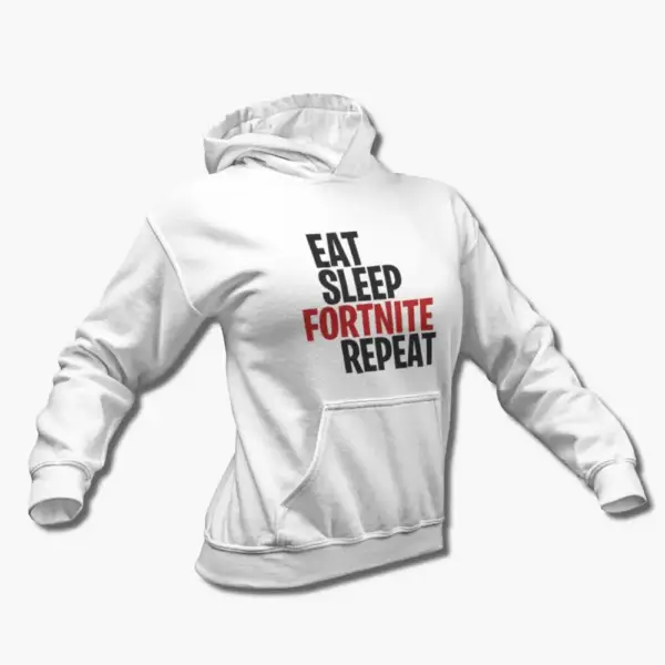 Fortnite Hoodie, Eat Sleep Fortnite Repeat White Hooded Sweatshirt