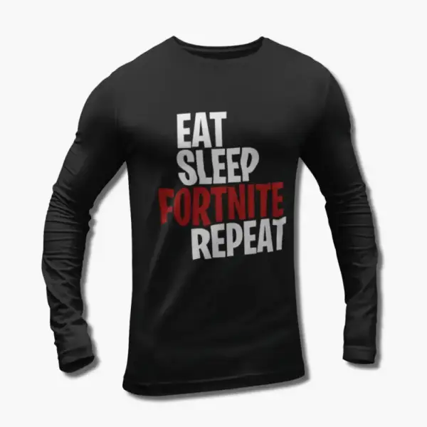 Fortnite Long Sleeve T-Shirt, Eat Sleep Fortnite Repeat Black Longsleeve Tee Shirt