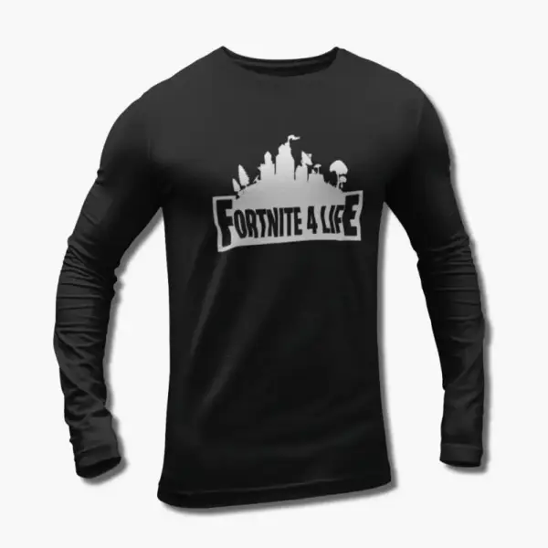 Fortnite Long Sleeve T-Shirt, Fortnite 4 Life Black Longsleeve Tee Shirt