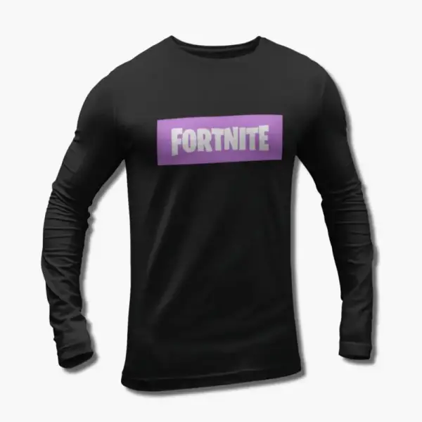 Fortnite Long Sleeve T-Shirt, Fortnite Pink Logo Black Longsleeve Tee Shirt