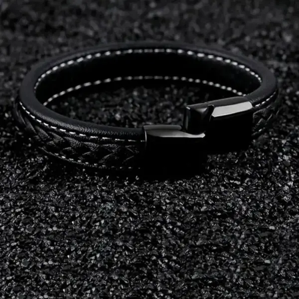 Black Geniune Leather Bracelet - Image 2