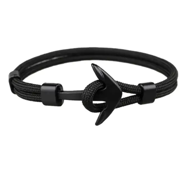 Black Paracord Rope Anchor Steel Bracelet