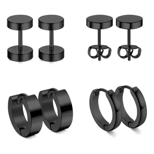 Black Steel 4 Set Unisex Earring - Image 2