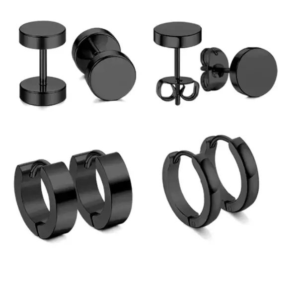 Black Steel 4 Set Unisex Earring - Image 3