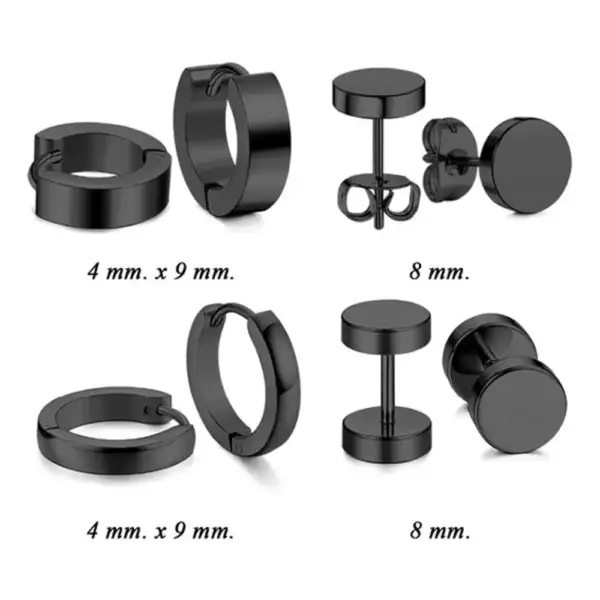 Black Steel 4 Set Unisex Earring - Image 4