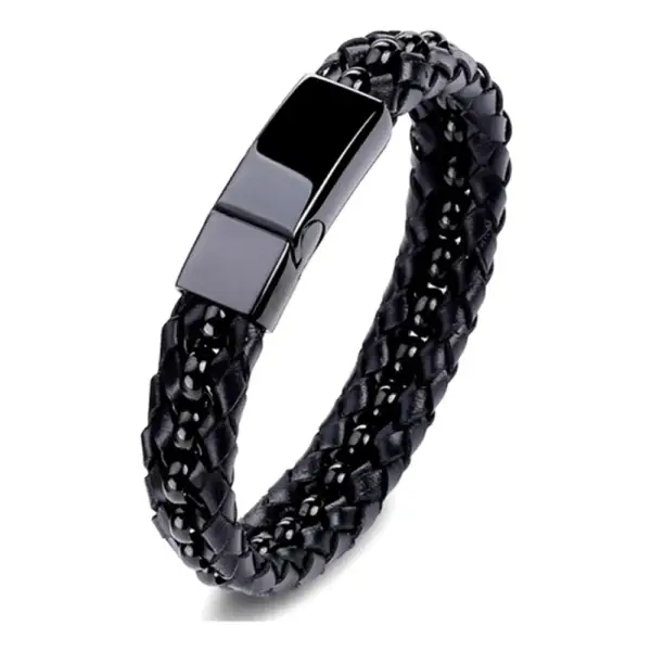 Leather with Black Steel Bracelet