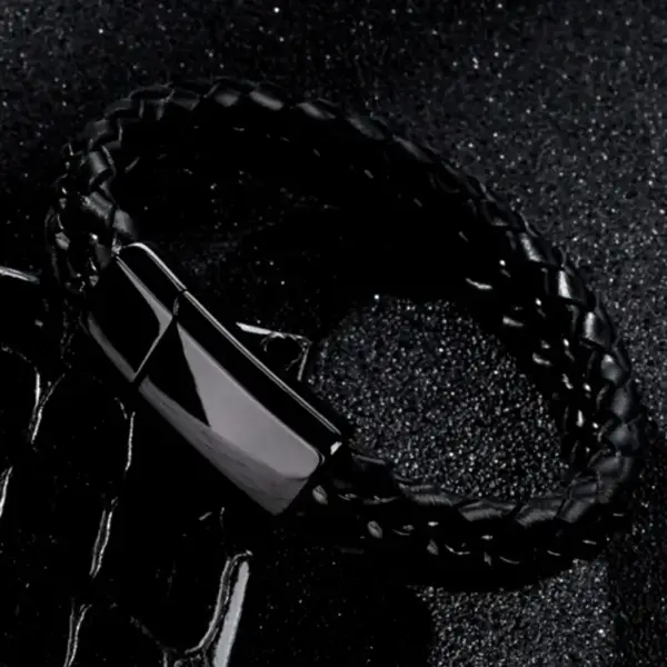 Leather with Black Steel Bracelet - Image 2