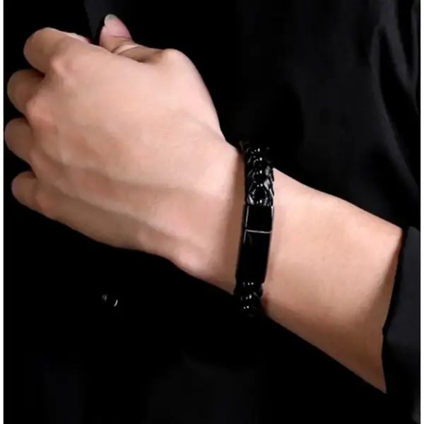 Leather with Black Steel Bracelet - Image 5