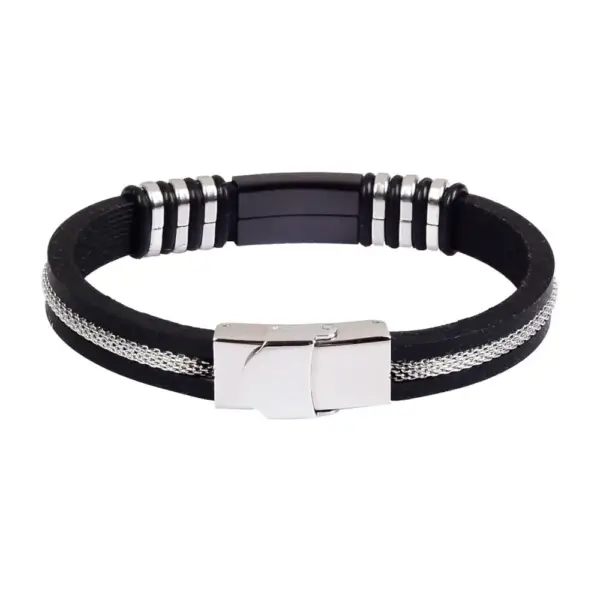Black Rubber Bracelet with Steel Components