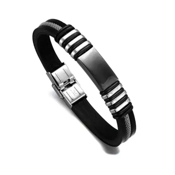 Black Rubber Bracelet with Steel Components - Image 3