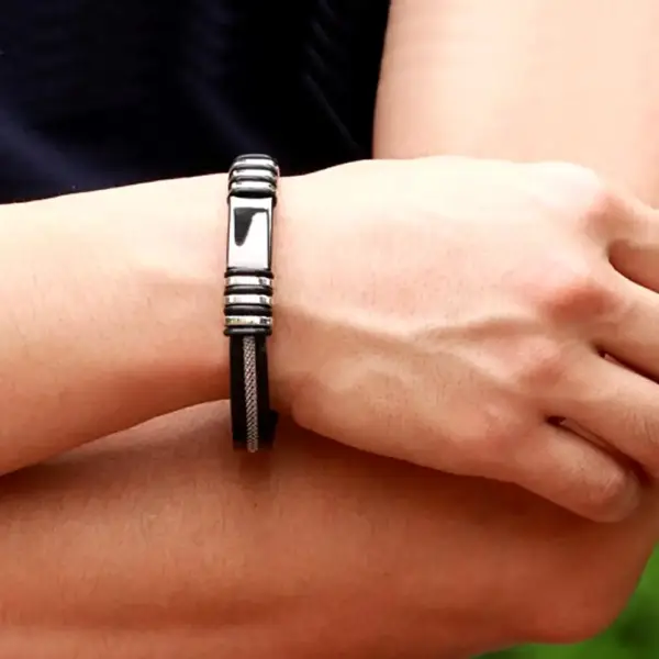 Black Rubber Bracelet with Steel Components - Image 4