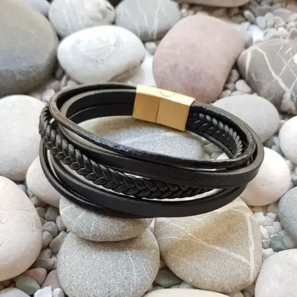 Black Knitted Leather Bracelet - Image 2