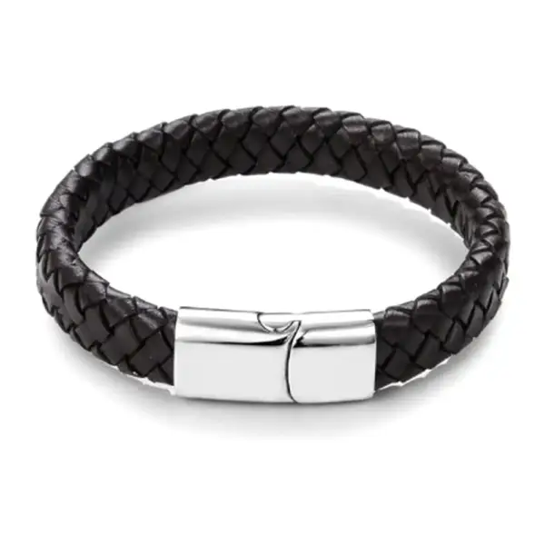 Brown Leather with Shiny Steel Component Bracelet