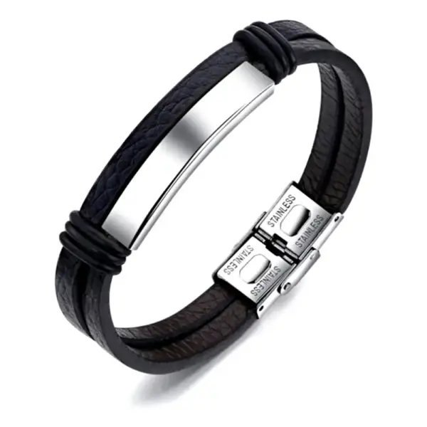 Genuine Leather Bracelet with Gray Steel Component