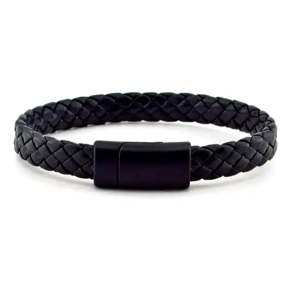 Black Braided Leather Bracelet - Image 2