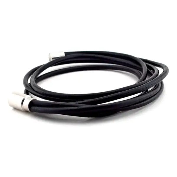 Double Row Wrap Black Color Leather Bracelet - Image 2