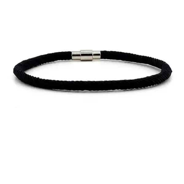 Single Row, Slim Design, Black Braided Cord Bracelet - Image 2