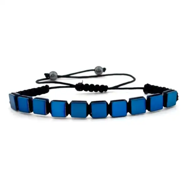 Square Blue Color Hematite Natural Stone, Braid Bracelet