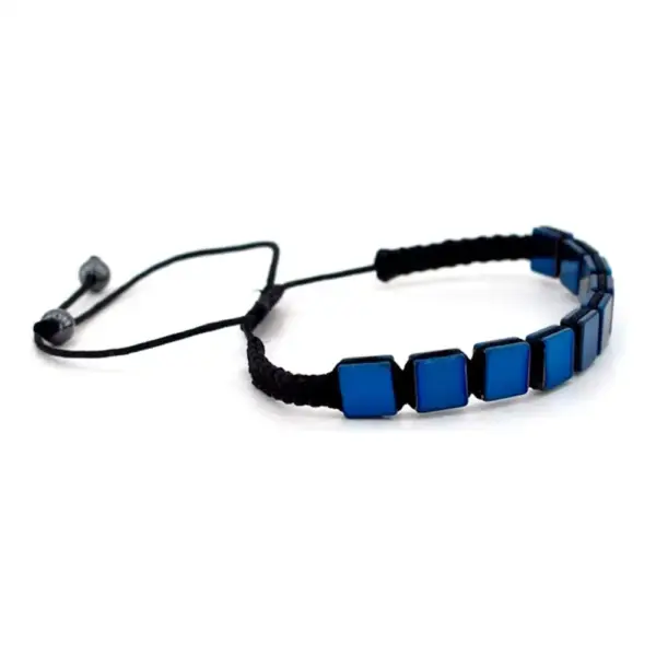 Square Blue Color Hematite Natural Stone, Braid Bracelet - Image 2