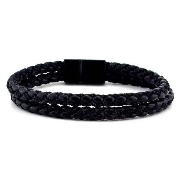 Double Row Black Leather Bracelet