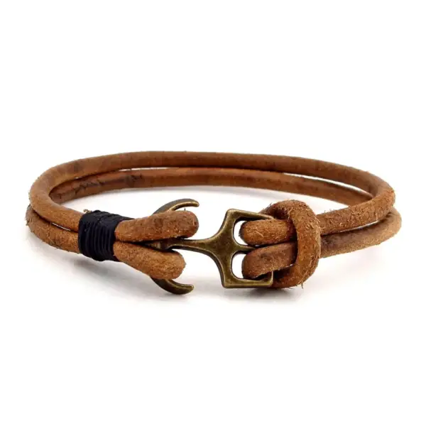 Brown Leather Bracelet with Anchor