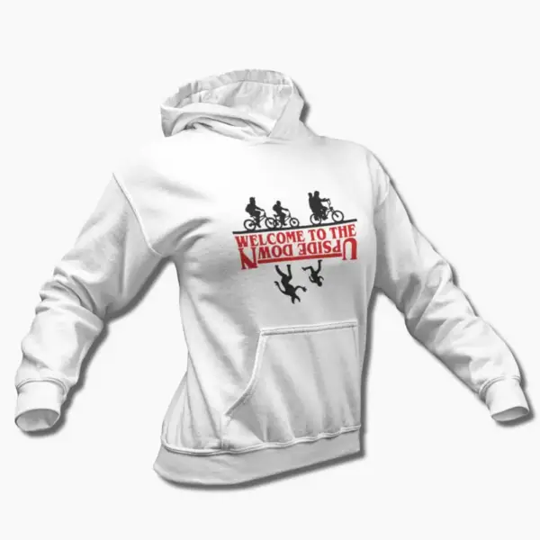 Stranger Things Hoodie, Stranger Things Welcome to The Upside Down White Hoded Sweatshirt