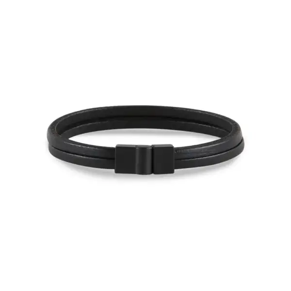 Two Stripe Black Leather Bracelet