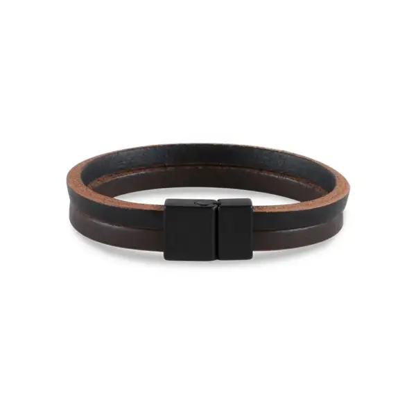 Two Stripe Brown Leather Bracelet