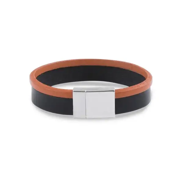 Two Stripe Color & Black Leather Bracelet