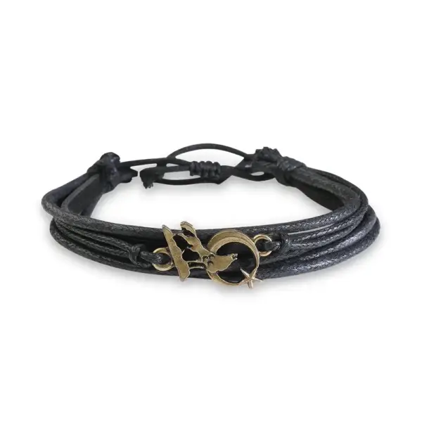Wolf Three Crescent Leather Bracelet